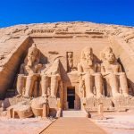 Impressive view of Abu Simbel Temple showing its colossal statues and detailed facadeز