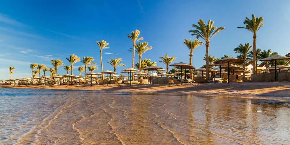 Resort en Hurghada rodeado de árboles verdes y aguas cristalinas