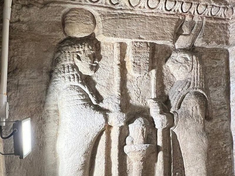 Ptolemaic carvings on the walls of the Catacombs of Kom El Shoqafa in Alexandria