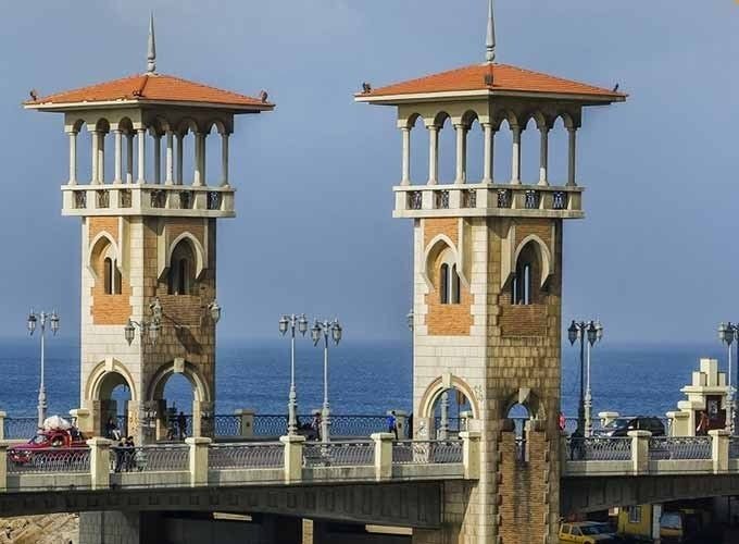 Stanley Bridge stretching over the Mediterranean Sea in Alexandria