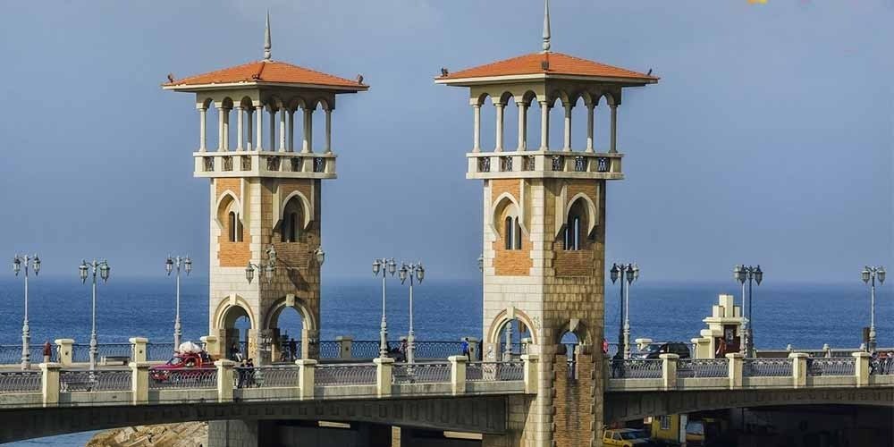 Stanley Bridge stretching over the Mediterranean Sea in Alexandria