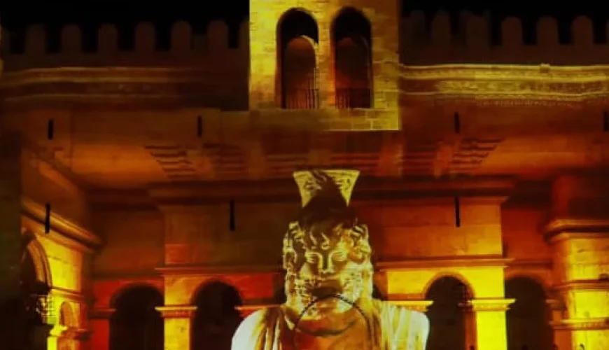 Qaitbay Citadel illuminated during a spectacular sound and light show at Qaitbay