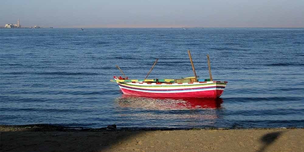 A boat floating on Lake Qarun in Fayum
