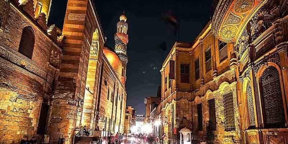 Historic Moez Street in Cairo, lined with Islamic architecture