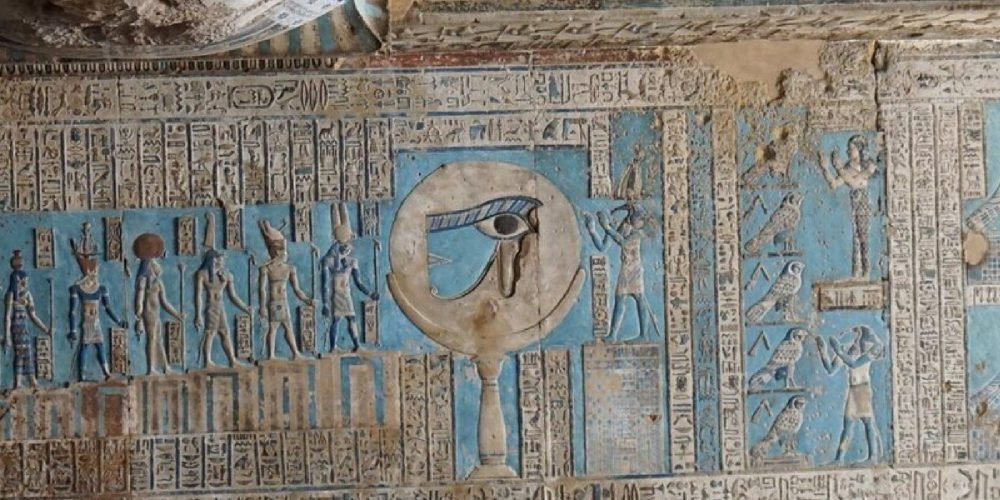 Colorful Pharaonic drawings on the walls of the Dendera Temple