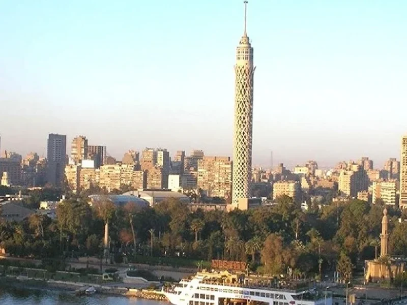 Cairo Tower standing tall with striking under the bright sun.