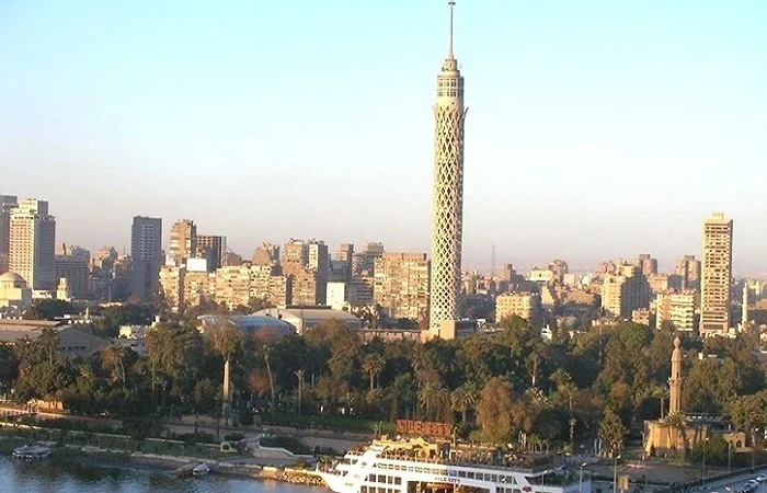 Cairo Tower standing tall with striking under the bright sun.