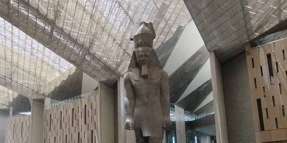 Statue of King Ramses II inside the Grand Egyptian Museum.