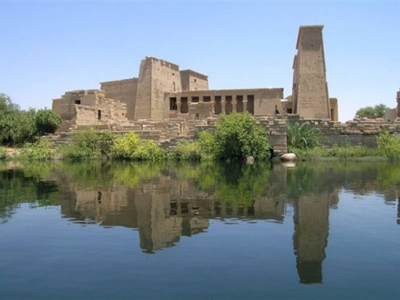 An amazing and wonderful view of Philae Temple overlooking the Nile River in Aswan