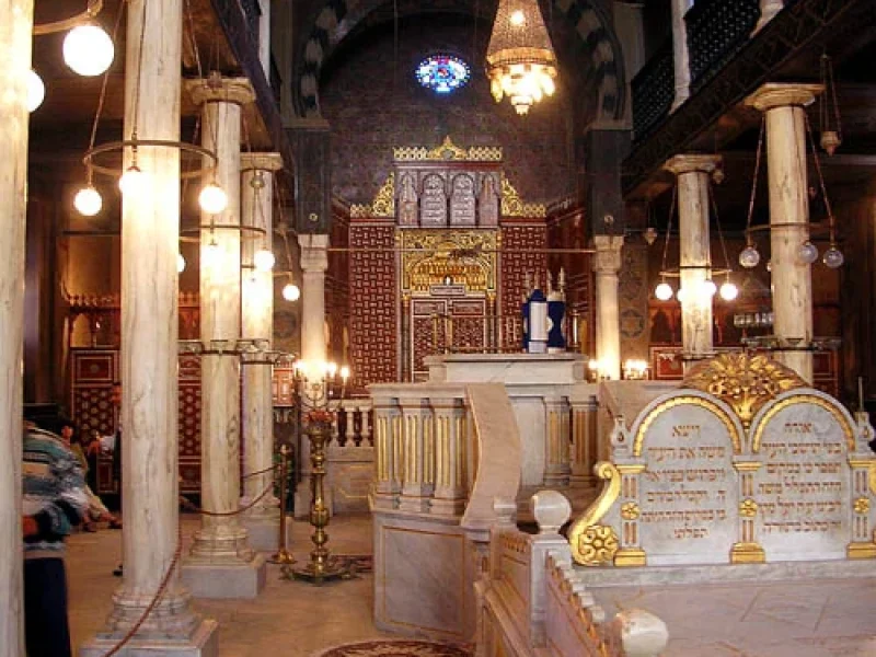 Interior view of Ibn Ezra Synagogue, showcasing its historic architecture and ornate details