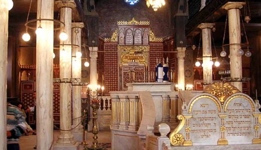 Interior view of Ibn Ezra Synagogue, showcasing its historic architecture and ornate details