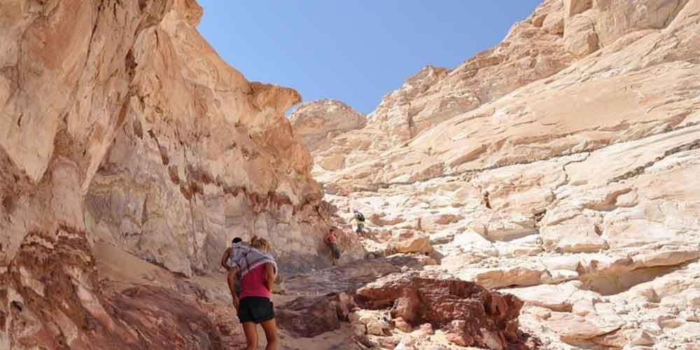 A tourist climbing Sinai Mountain