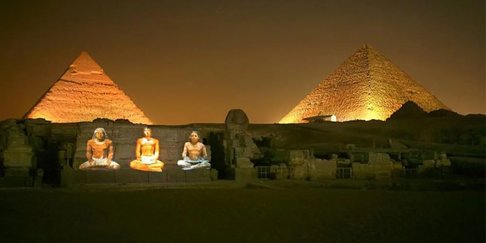 Projection of Pharaohs appearing on the Pyramids of Giza during the Sound and Light Show.