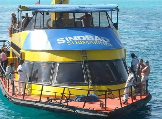 Semi-submarine showing its exterior with a submerged hull below the waterline