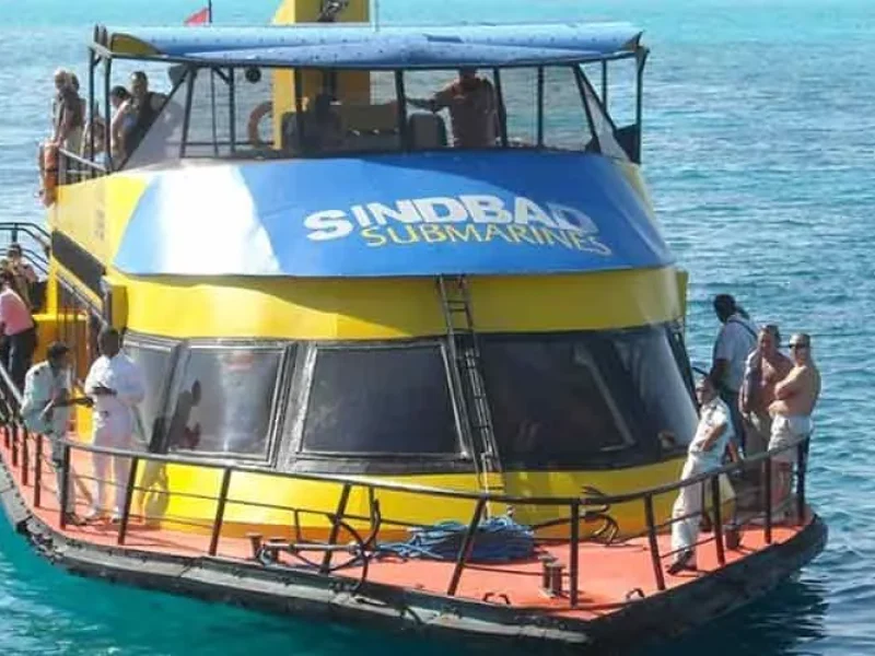 Semi-submarine showing its exterior with a submerged hull below the waterline